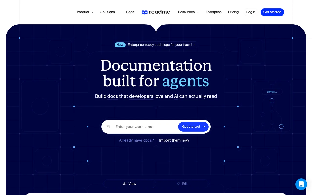 ReadMe homepage showing its interactive API documentation positioning