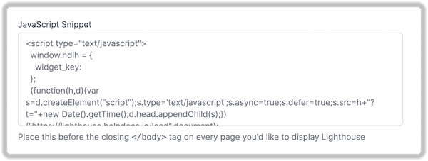 Lighthouse Widget API code example showing navigate and show methods