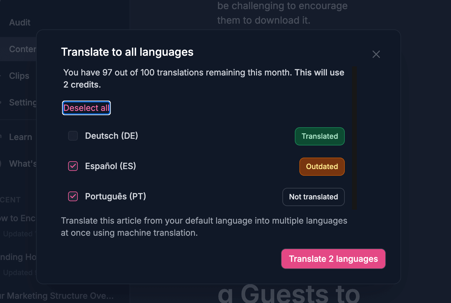 Translate in seconds