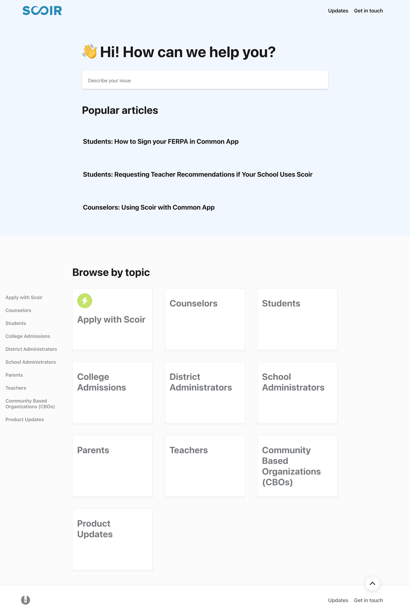 Scoir knowledge base interface