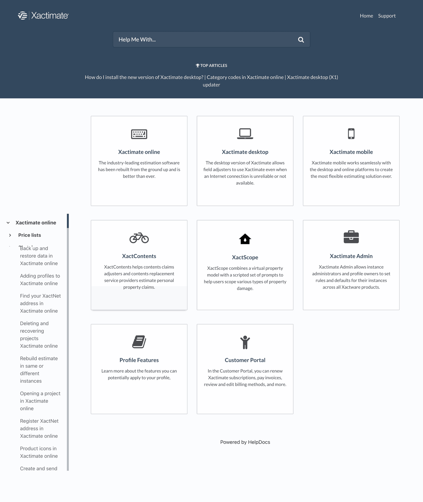 Verisk Xactware knowledge base interface